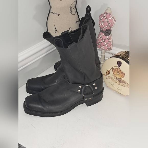 Black Leather Men's Moto Boots Size 10 Pre-owned - Picture 2 of 9